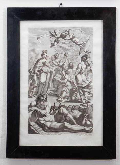 la Pittura assieme alla dea tutelare di Bologna presenta un libro di stampe alla granduchessa di Toscana